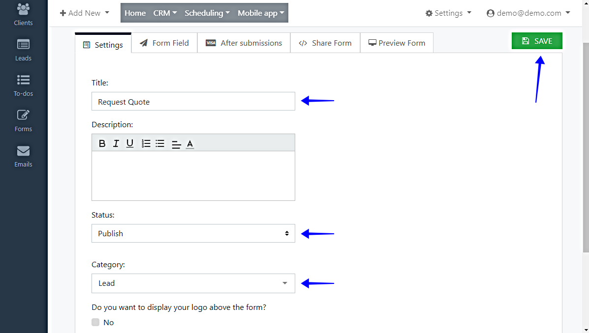 create forms and configure local service hero