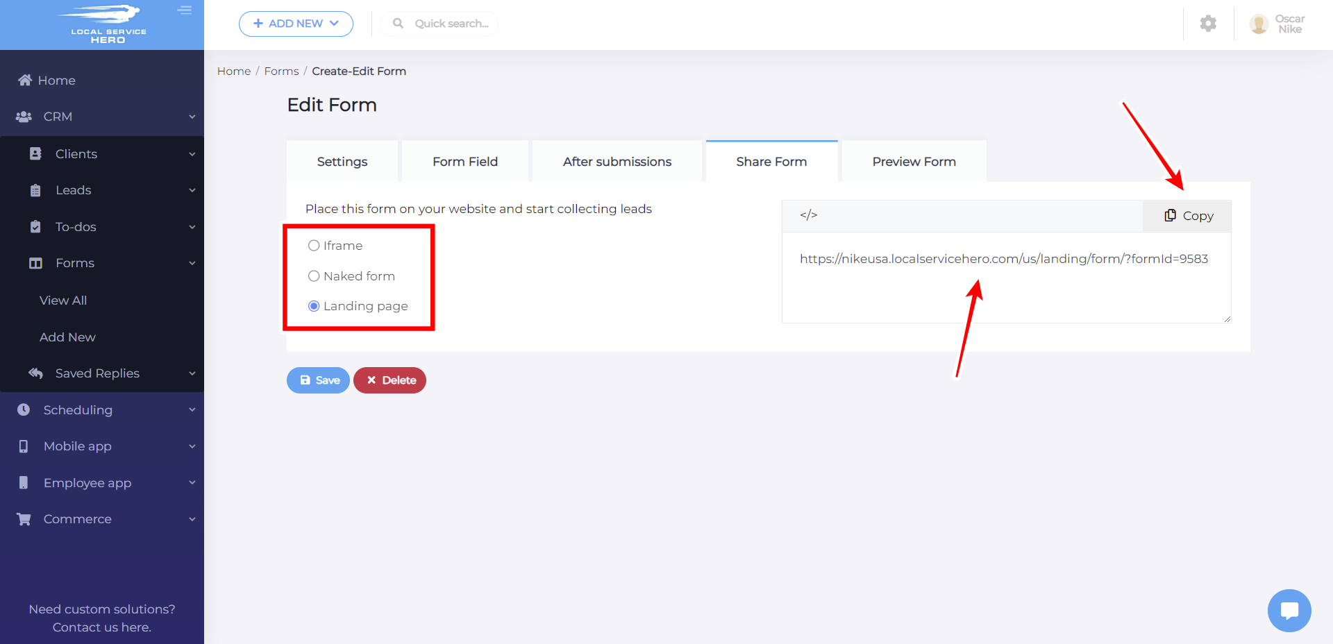 how to create a form local service hero