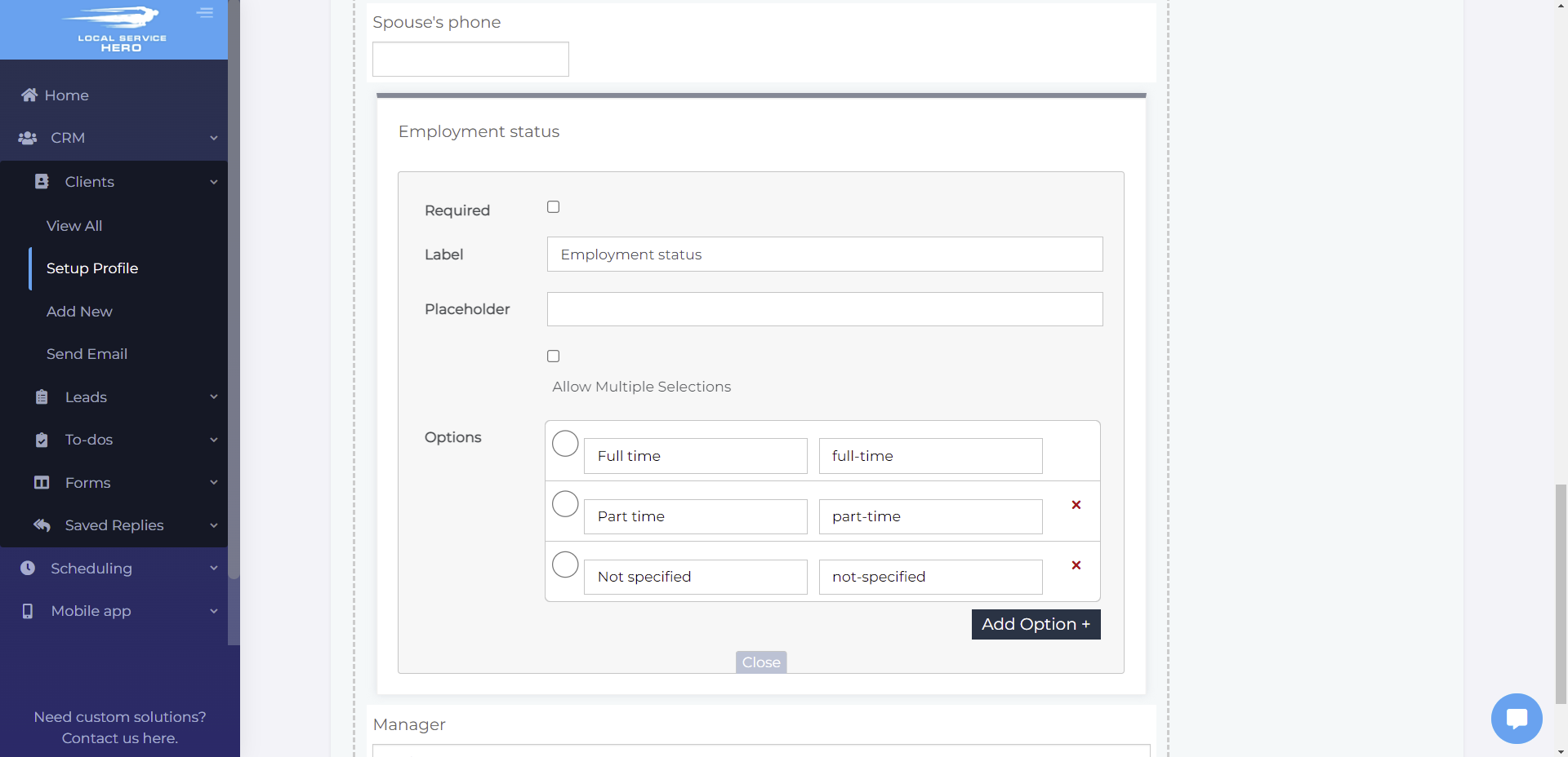 how add more fields client profiles local service hero
